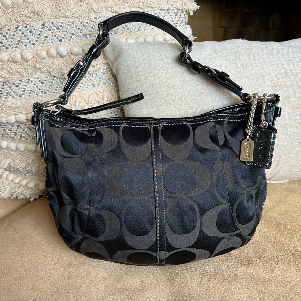 Coach Black Signature Hobo Shoulder Bag